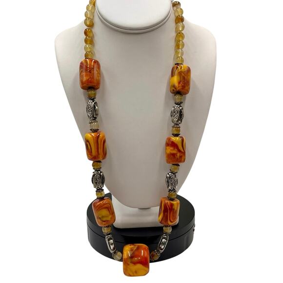 Vintage Yellow Red Orange Swirl Amber Cherry Butterscotch Bakelite Necklace 150g - Picture 1 of 11